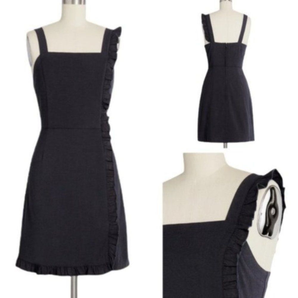 ModCloth Black Ruffled Square-Neck Mini Dress